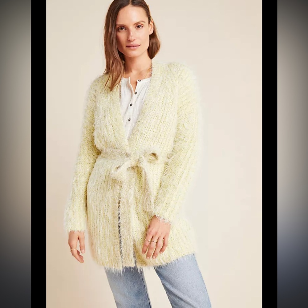 Anthropologie Larkin Shimmer Cardigan  Soft Yellow Knit Cardigan size S euc